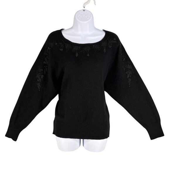 Robert Scott Ltd Sweaters - Robert Scott Women L Black Embroidered Beaded Lambswool Angora Sweater Fairygoth